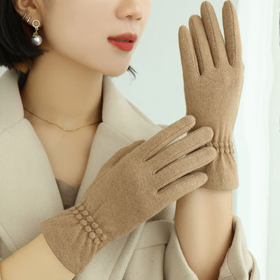 Khaki Color Wool Ladies Warm Winter Gloves Fashion Design Women Hand