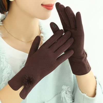 Dark Red Acrylic 55g Women Touch Screen Gloves , Warm Cycling Gloves
