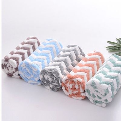 Special Stripes 500gsm Microfiber Turban Towel Water Absorbent Fluffy Coral Fleece