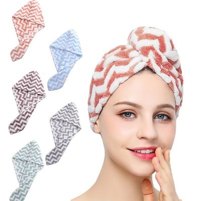 Special Stripes 500gsm Microfiber Turban Towel Water Absorbent Fluffy Coral Fleece