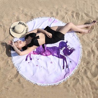 59 Inch Oversized Microfiber Beach Towel Round Blanket With Tassel